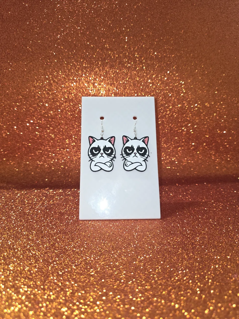 Grumpy cat earrings view 2