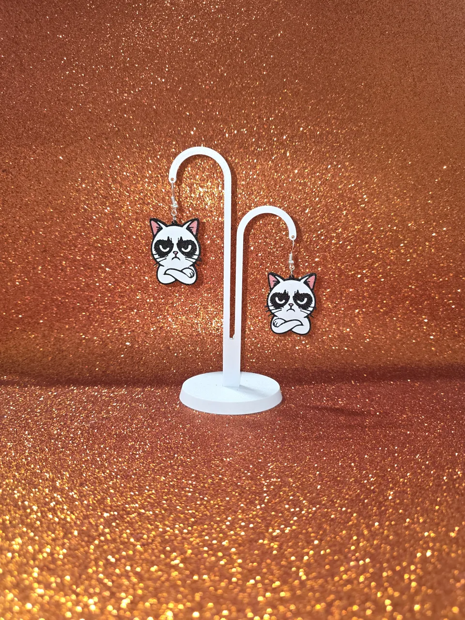 Grumpy cat earrings view 3