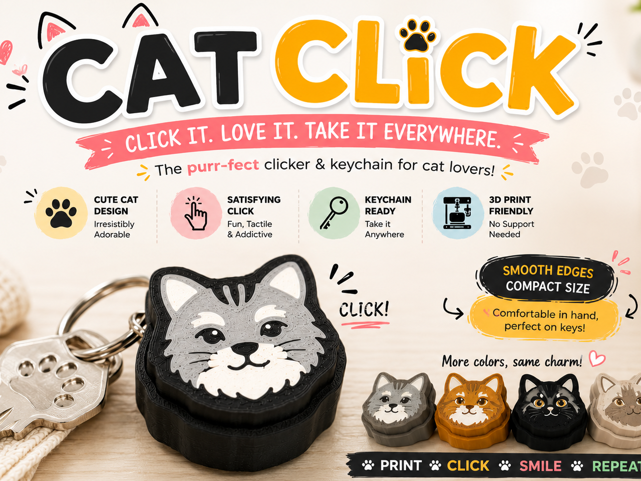 Cat Clicker Keychain - Cute Fidget Toy