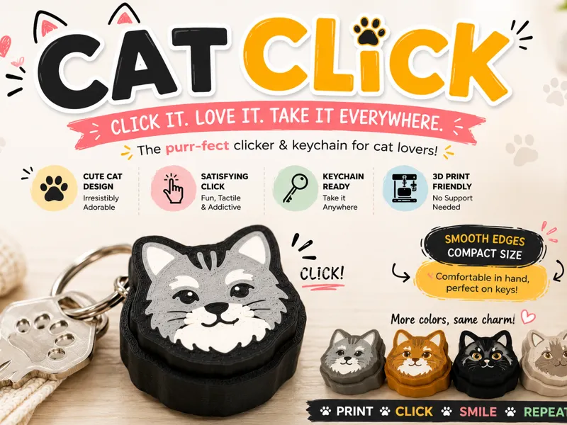 Cat Clicker Keychain - Cute Fidget Toy