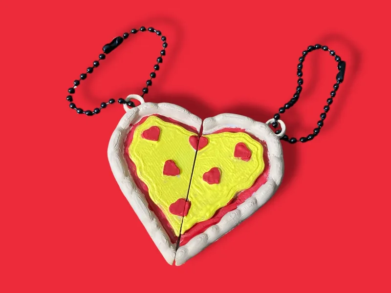Valentines Heart Shaped Pizza Friendship Keychain