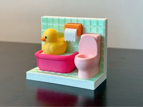 Accesorio para impresora 3D: 【浴室小鸭冰箱贴】微缩场景/小黄鸭/浴缸马桶卷纸/丝绸/拆件/AMS — referencia de MakerWorld