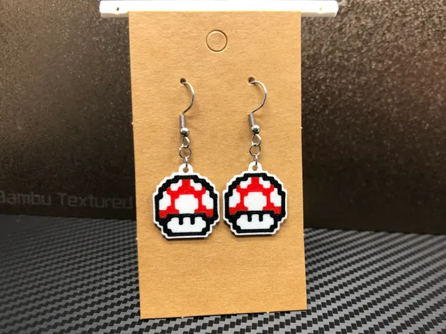 8 Bit Mario mushroom earrings 0.4 mm nozzle, AMS
