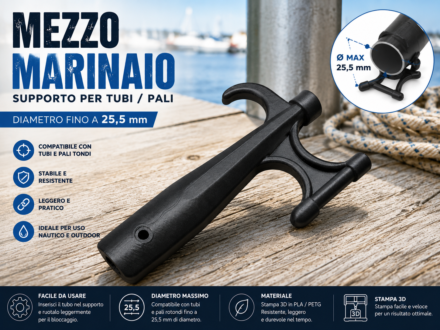 Boat Hook Head for Ø25.5 mm Pole| Mezzo MARINAIO