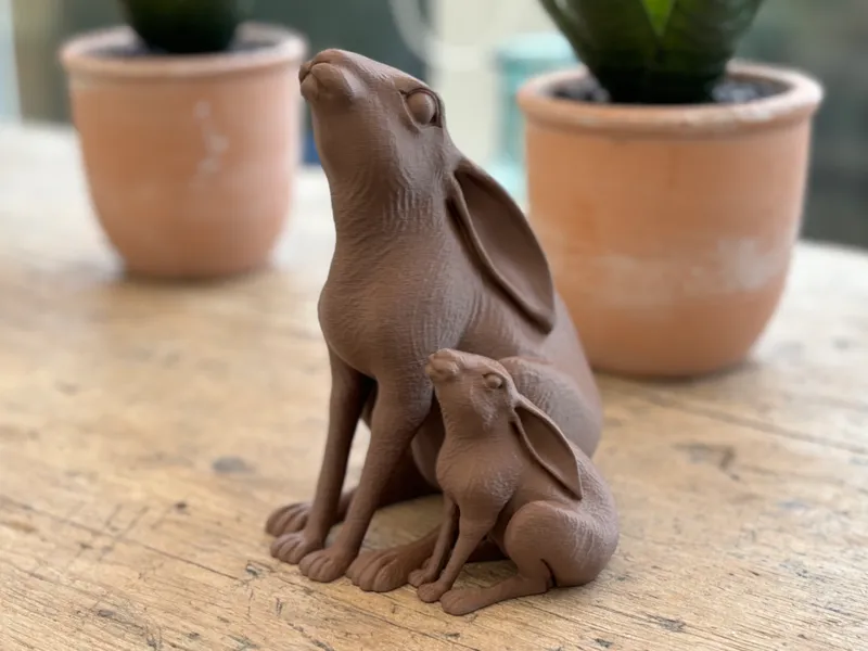 Moon Gazing Hare with Baby