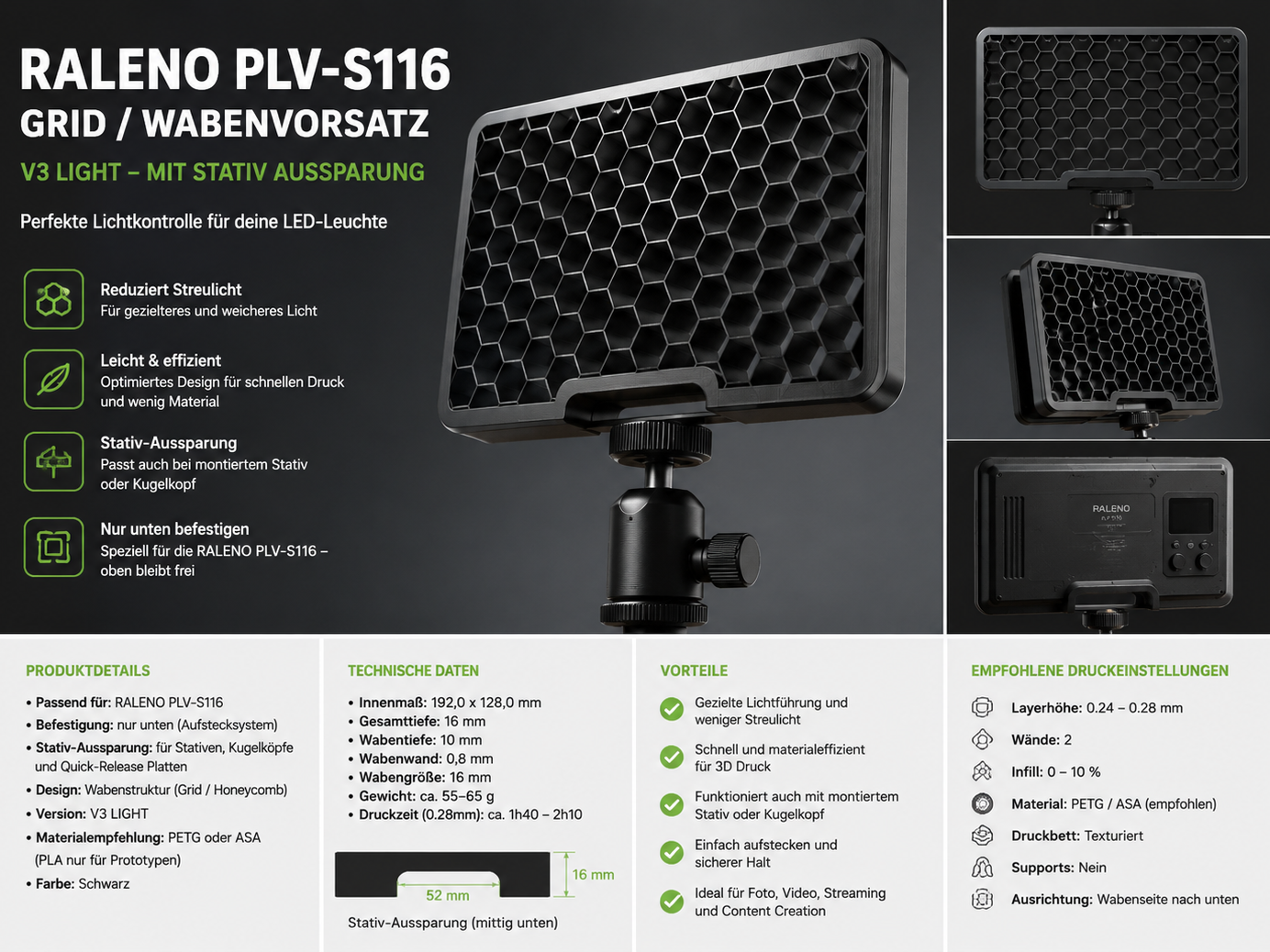RALENO PLV-S116 Honeycomb Grid  