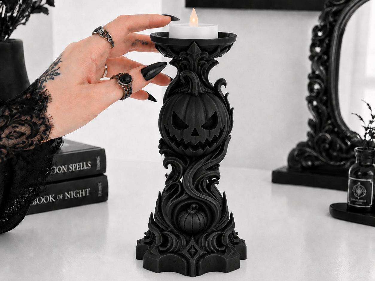 Halloween Samhain Pumpkin LED goth Tealight Holder - 1