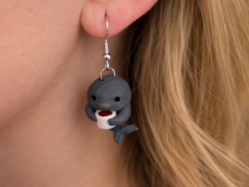 Tired Dolphin with Coffee Earrings