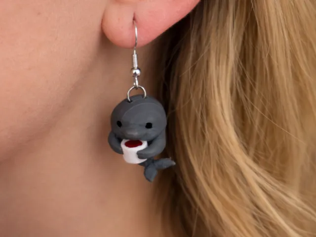 Tired Dolphin with Coffee Earrings