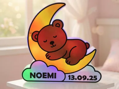 Personalized bear moon lamp