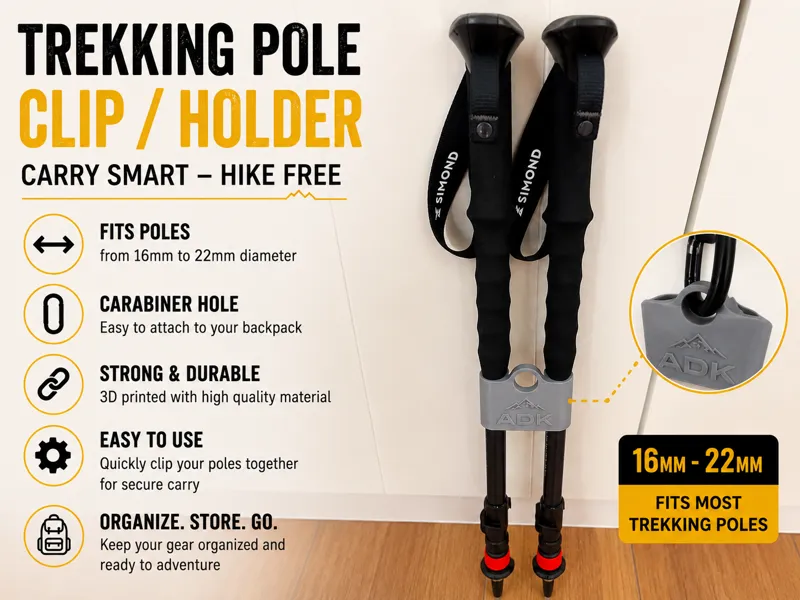 Trekking Pole Clip 16–22 mm Poles /Carabiner Ready