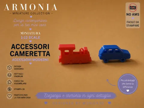 Modelo para impresión 3D: Macchina + Trenino –Accessori Cameretta Scala 1:12 — referencia de MakerWorld