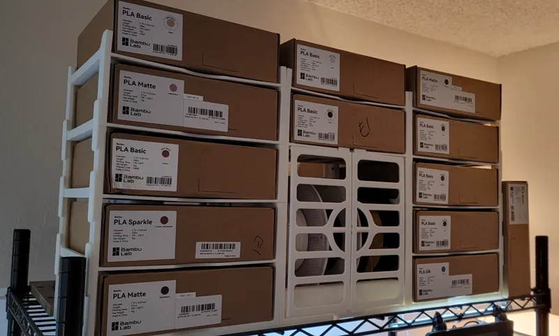 Modular rack system to organize filament boxes