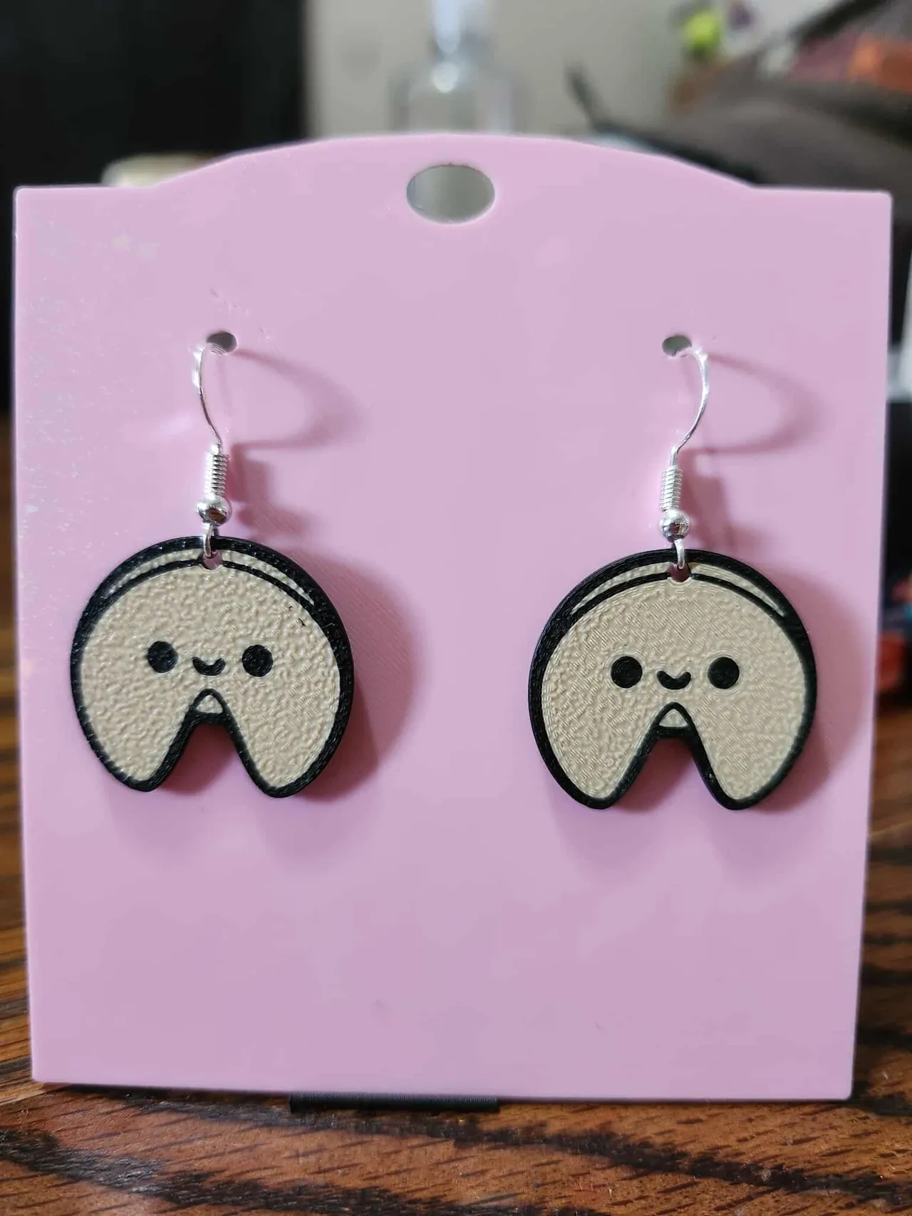 Kawaii fortune cookie earrings view 2
