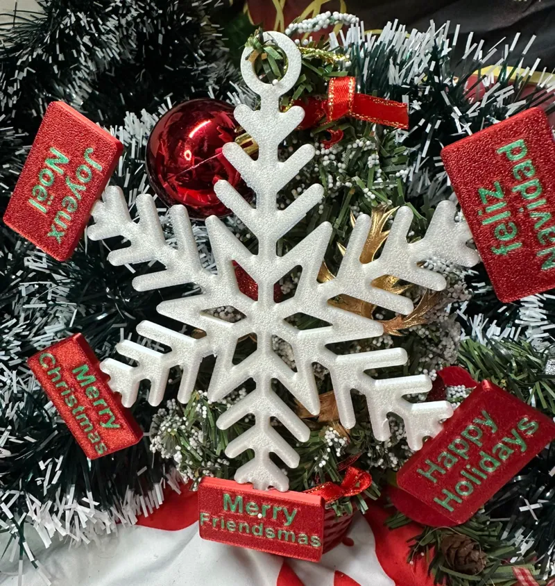 Snowflake ornament with replaceable caption