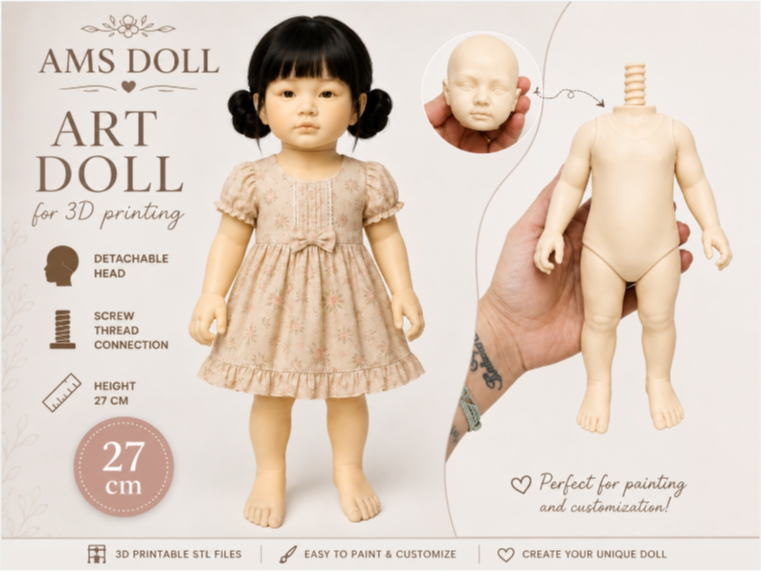 27 cm Art Doll with Detachable Screw Head 