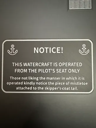 Pilot's seat only - funny boat sign
