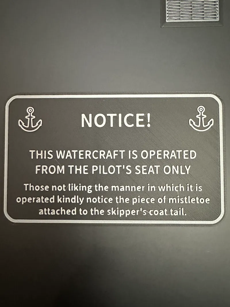 Pilot's seat only - funny boat sign