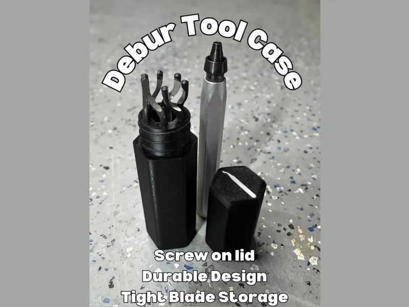 Deburring Tool Case with Screw-On Lid, 6 Blades