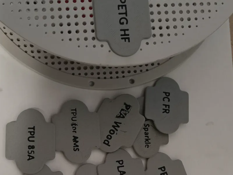 Filament Spool Tag for different materials.