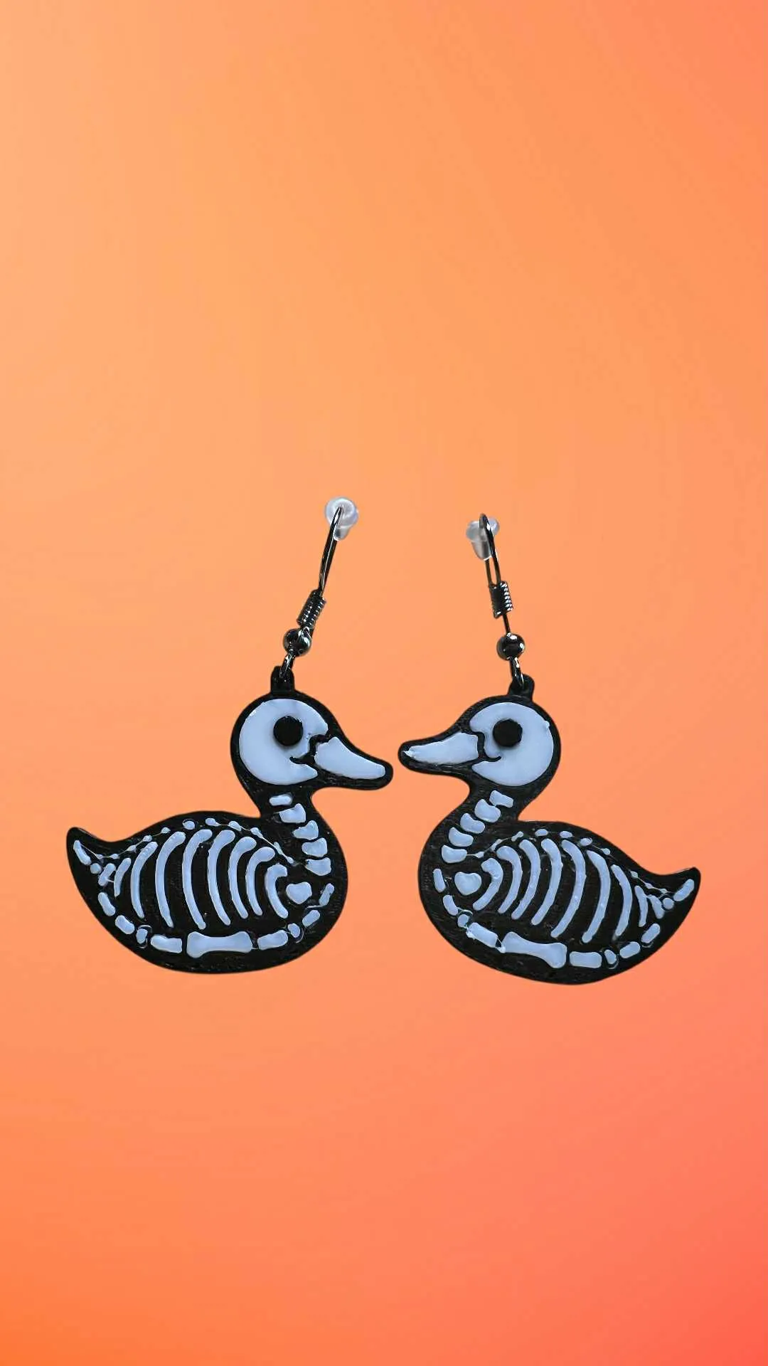 skeleton duck earrings view 3