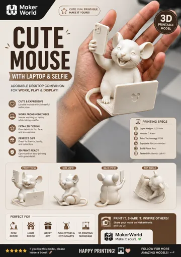 Modelo para impresión 3D: Cute Mouse with Laptop & Selfie — vista de referencia 3