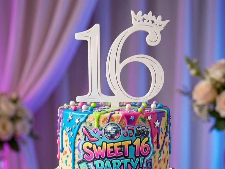 topper cake 16 crown happy birthday