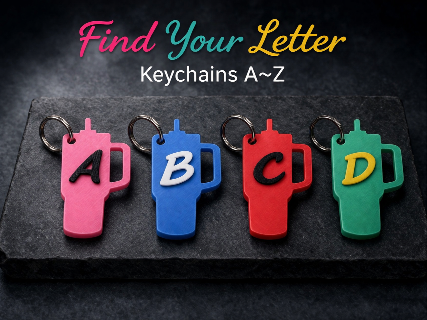 Stanley Style Cup Keychain – Custom Initial A–Z 
