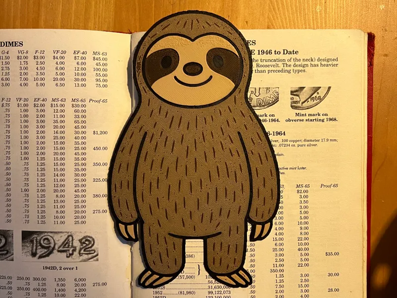 Sloth Bookmark Hueforge