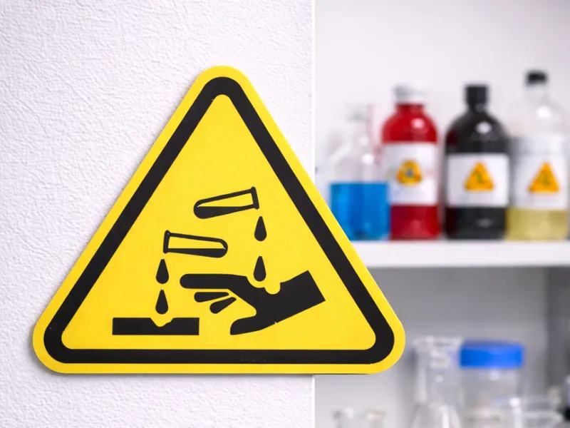 Warnschild „Warnung: Ätzende Substanz“
