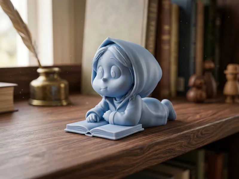 Cozy Reading Girl Cartoon DeskBuddy BookshelfDecor