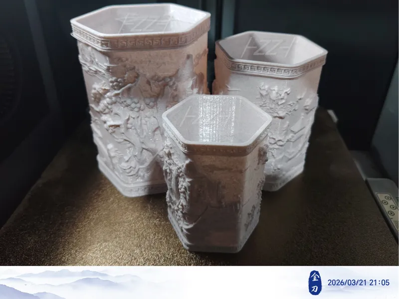 浮雕笔筒-蓬莱仙山聚八仙-正六边形