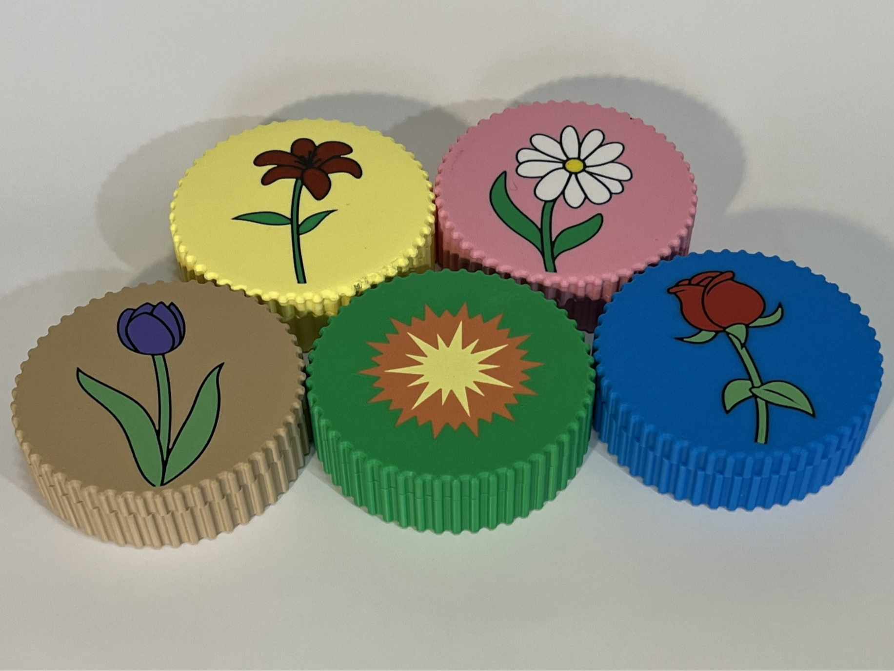 flower topped containers