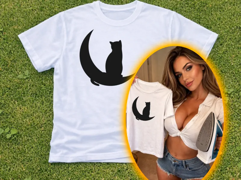 Stampa su maglietta - gatto su luna