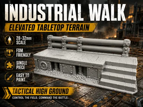 Escenografía en miniatura: Industrial Walk – Elevated Tactical Platform — referencia de MakerWorld