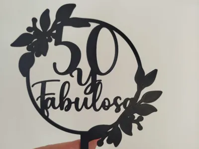 Topper "50 and Fabulous" - Elegant Floral Frame
