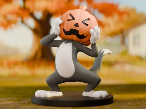 Adorno temático: Tom and Jerry - Tom the Cat Pumpkin Halloween Art — referencia de MakerWorld