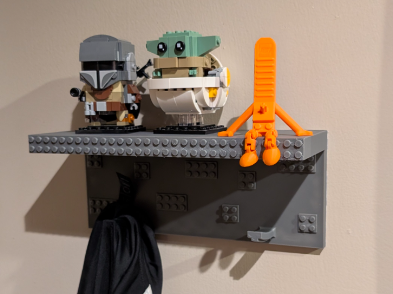 brick style dual coat or towel wall hook shelf