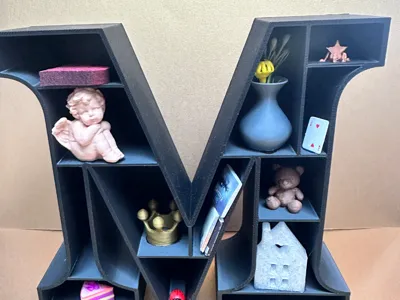 letter M. bookshelf letter