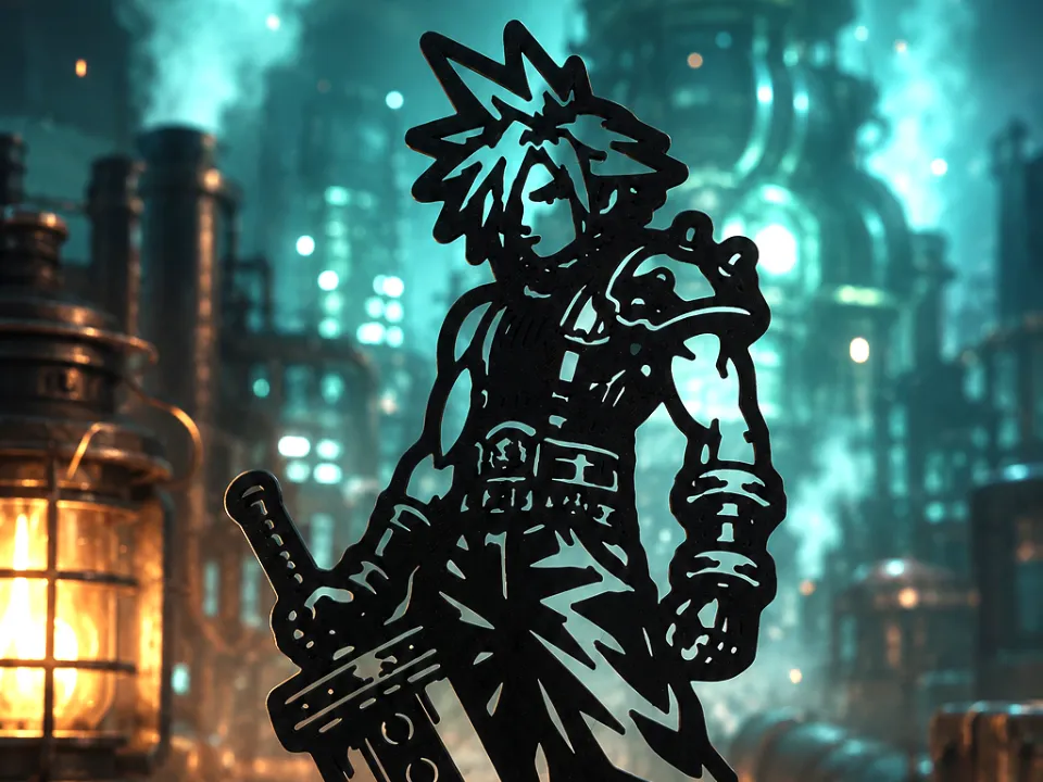 Modelo para impresión 3D: Final Fantasy VII - Cloud Strife Desk Decoration. Referencia del modelo original.