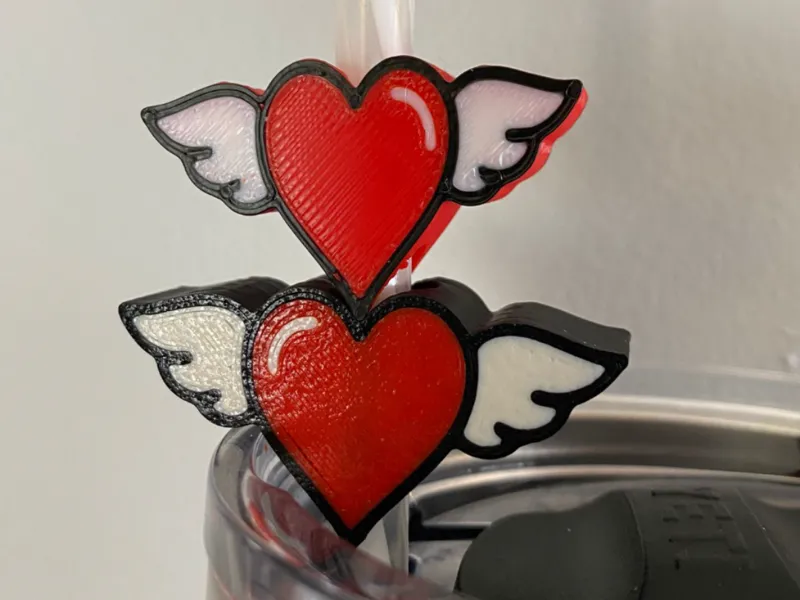 Winged heart straw topper