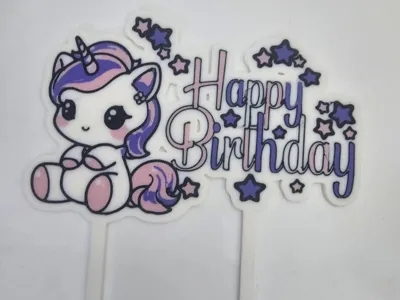 Unicorn happy birthday 4 colours cake topper