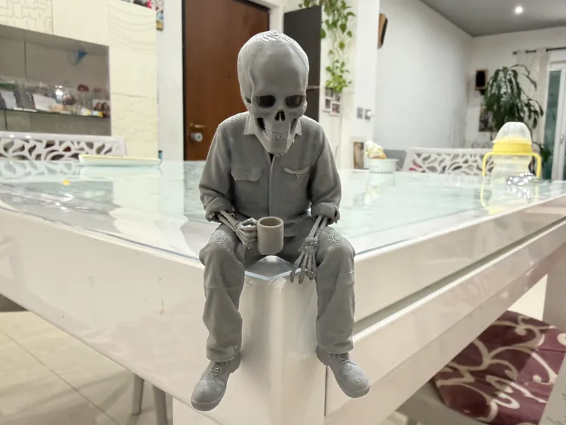worker exhausted to the bone work skeleton