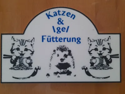Sign for feeding station - cat and hedgehog feeding