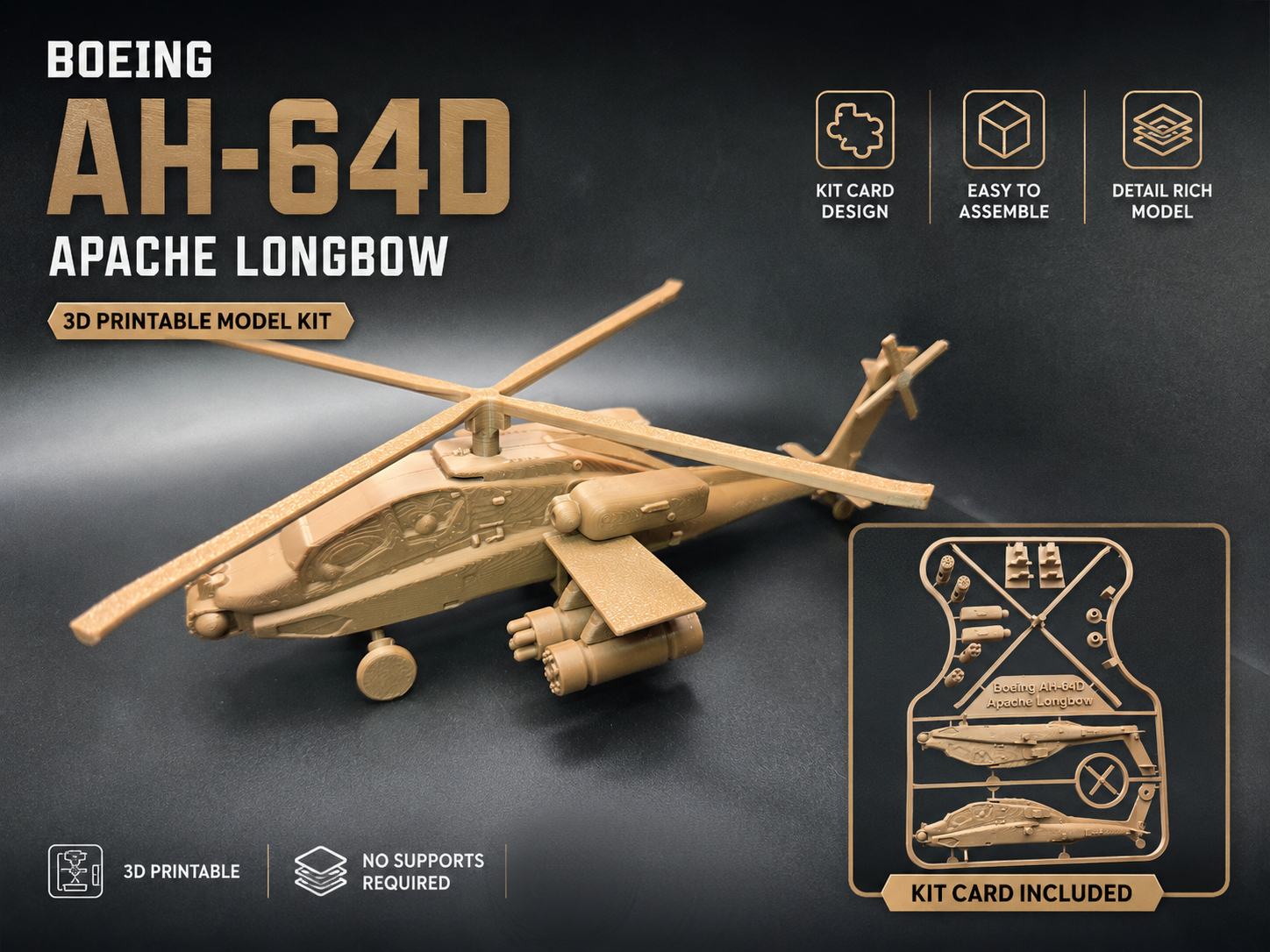 Miniatura 2 do modelo 3D Apache Helicopter - KIT CARD