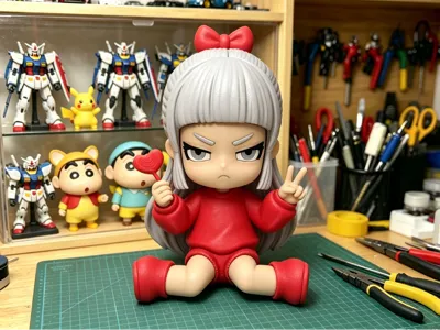 Genshin Impact Kamisato Ayaka Chibi Tsundere Red Outfit Trendy Toy Figure, no AMS or user-splitting required for printing