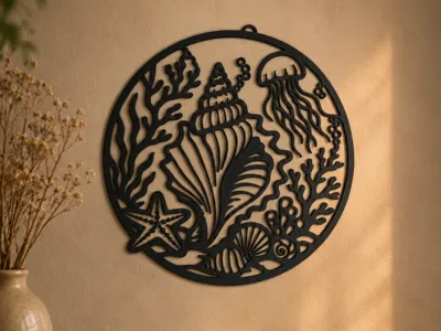 Wall decoration circle Summer theme "Seashell"