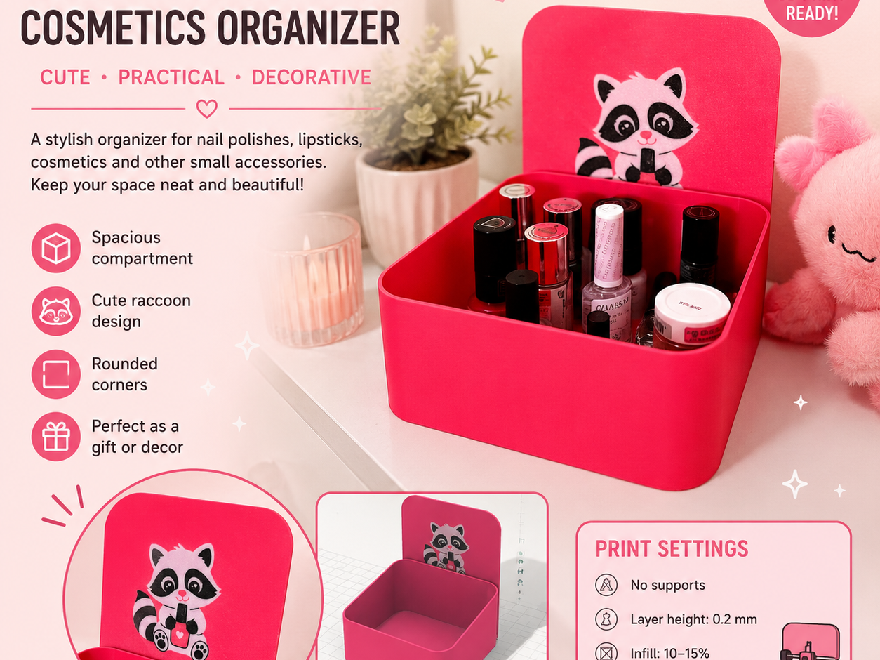 Cute Nail Polish & Cosmetics Organizer - Raccoon
