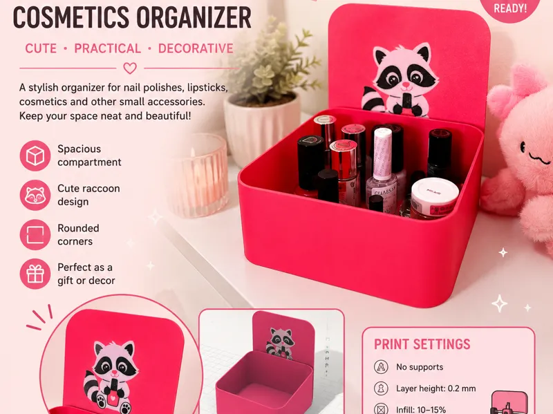 Cute Nail Polish & Cosmetics Organizer - Raccoon