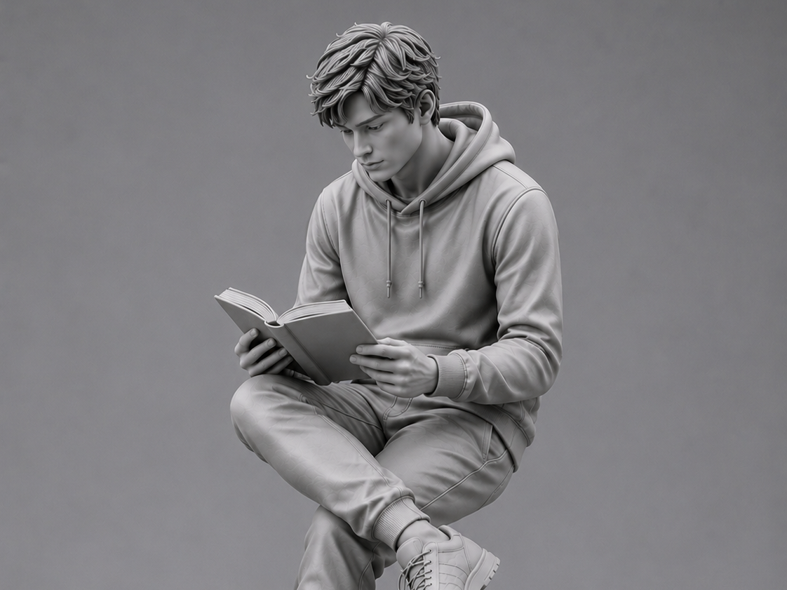 Focused Reader – Seated Male Student
